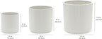 Amazon Basics Assorted Sizes Fluted Ceramic Round Indoor Outdoor Planters with Drainage Hole, Set of 3, Modern Design, 6 inch, 8 inch, 10 inch, White, Succulent Flower Pots
