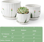 SHECIPIN Plant Pots for Indoor Plants Set of 3, 4+5.3+6.7 Inch Ceramic Plant Pots with Drainage Hole，Cute Garden Pots Succulent Pots with Saucer