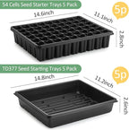 RooTrimmer 5 Pack Seedling Starter Trays No Holes and 5 Pack 54 Cell Seed Starter Trays Extra Deep 2.8" - Heavy Duty Plastic Nursery Trays for Seed Germination & Plant Propagation (5 Sets)