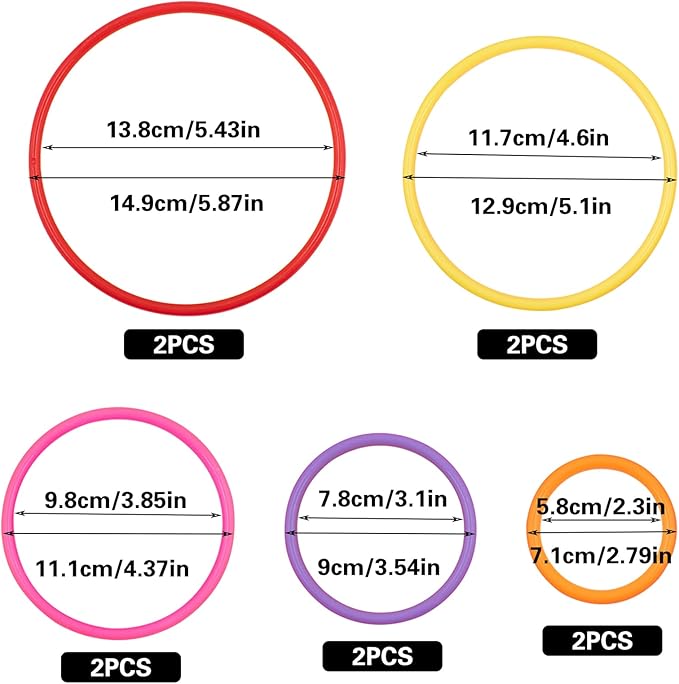 10 PCS Aquarium Floating Plant Corral, 5 Sizes (2.4'', 3.15'', 3.9'', 4.7'' and 5.5'') Round Fish Feeding Rings Set for Intercept Aquatic Floating Plants (Multi-Color Combinations)