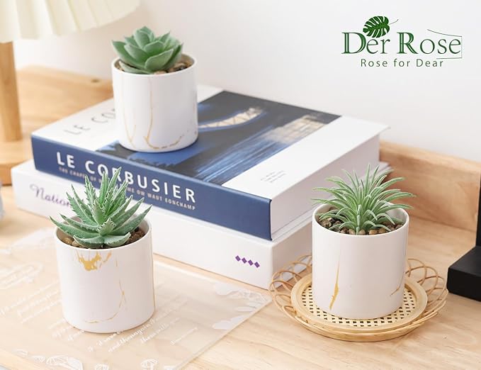 Der Rose 3 Pack Small Fake Plants Succulents Plants Artificial in Pots for Home Office Desk Decor for Women
