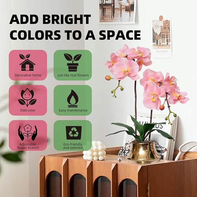 CXGS Orchids Artificial Flowers Realistic Fake Flowers in Ceramic Vase 20" Pink Faux Plants Indoor Lifelike Soft PU Phalaenopsis for Centerpiece Hotel Home Decor