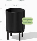 Veradek Demi Series Round Planter w/ Stand for Porch/Patio | Durable Plastic-Concrete & Wooden Stand | Modern Décor for Tall Plants, Flowers