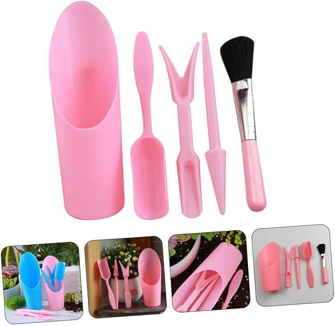 Succulent Planting Tool Set with Transplanter, Small Soil Scoop, Cleaning Brush, and Root Lifter, Pink Gardening Hand Tools Kit for Indoor and Outdoor Plant Care