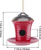 Kimdio Birdhouse Ceramic Hanging Birdhouses Bird Hut Hanging Multi-Function Outdoor Bird Feeders for Wild Birds, Finch, Cardinal, and Bluebird - Red