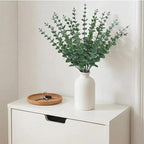 16" Artificial Eucalyptus Stems Potted Plant - Realistic Small Fake Desk Plants for Office Home Decor, Faux Plants in Frosted Ceramic Vase for Indoor Spaces, Wedding Centerpieces Table Decor（20 pcs）