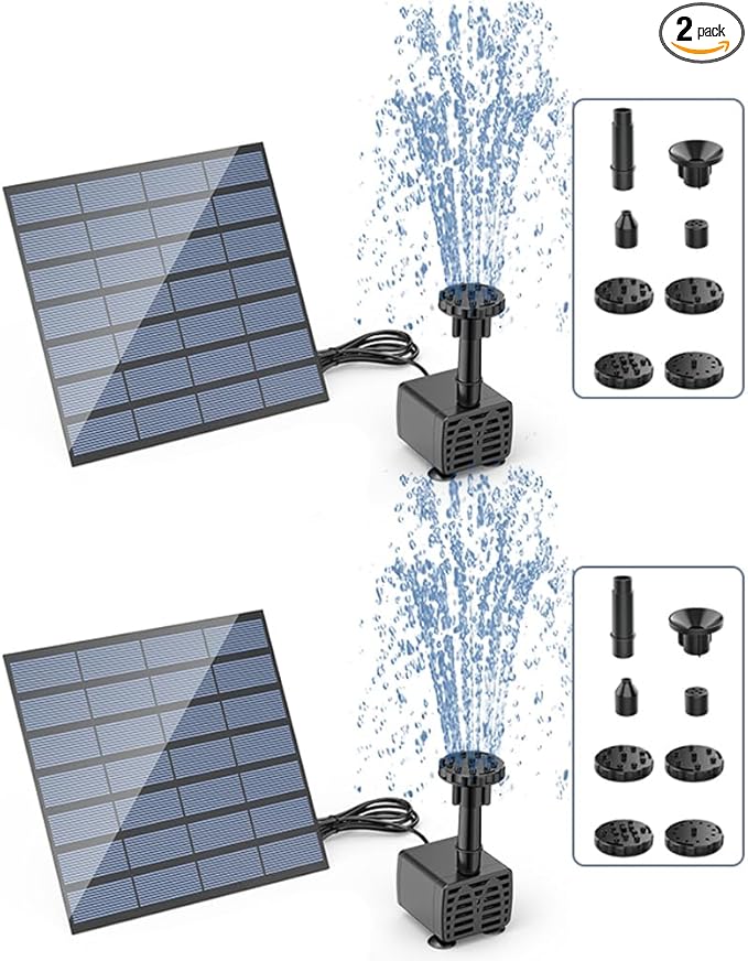 AISITIN Solar Water Pump for Water Feature Outdoor, DIY Solar Fountain Kit with 6 Nozzles and 9.8ft Power Cord, Solar Powered Water Fountain Pump for Bird Bath, Ponds, Garden, Fish Tank, 2 Packs