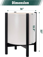 D'vine Dev Planter Pot with Stand - 16 Inch Plastic Cylinder Flower Pot with Wood Planter Holder for Indoor, Oatmeal Pot + Ebony Stand, 55-C-Z-4