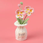 Crochet Moth Orchid Vase, Eternal Finished Hand Woven Artificial Mini Flowers Pot Decoration for Home Office Kitchen Living Room Table Bedroom Creative Women Girls Gift (Blue)