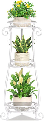 KMOTASUO 3 Tier Metal Plant Stand for Multiple Large Planters Indoor Outdoor Organizer, Heavy Duty Tall Flower Rack for Corner Patio Bathroom Office Corner, Modern Sturdy Vertical Iron Rack, White