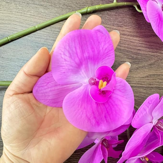 2 Pcs Orchid Stems 38" Artificial Flowers Real Touch Latex Faux Phalaenopsis Branches White Artificial Flowers for Wedding Party Home Garden Decor (Purple, 38“)