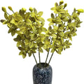 4pcs Artificial Cymbidium Orchid Flower Plant 3D Print Vanda 10 Heads Latex Phalaenopsis Flower (Light Green)