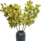 4pcs Artificial Cymbidium Orchid Flower Plant 3D Print Vanda 10 Heads Latex Phalaenopsis Flower (Light Green)