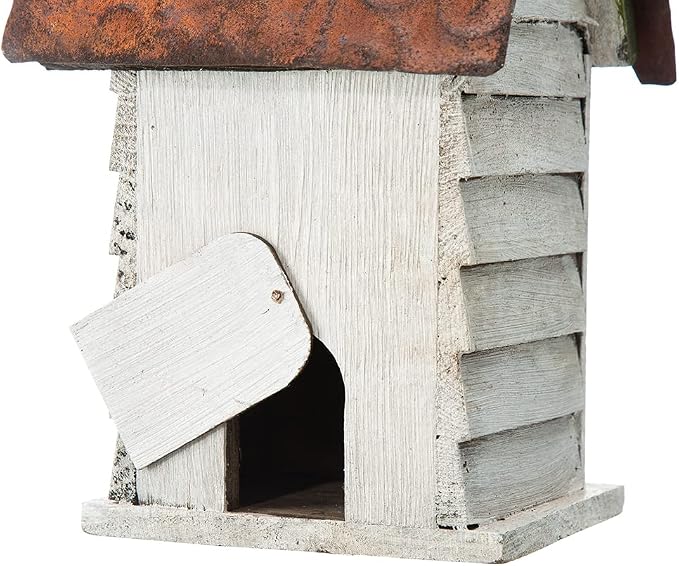 Glitzhome Bird Houses for Outside, 12" H Washed White Distressed Solid Wood Cottage Bird Nesting Box Hanging Bird House for Outdoors, Decorative Birdhouse for Bluebird Wren Sparrow Finch Cardinal