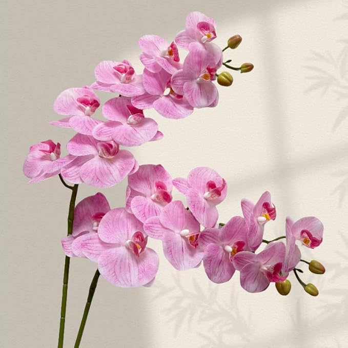 2 Pcs Orchid Stems 38" Artificial Flowers Real Touch Latex Faux Phalaenopsis Branches White Artificial Flowers for Wedding Party Home Garden Decor (Pink, 38")