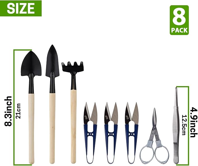 Bonsai Set 8 Pcs - Include Pruner, Fold Scissors, Mini Rake, Bud & Leaf Trimmer Set by ZELARMAN