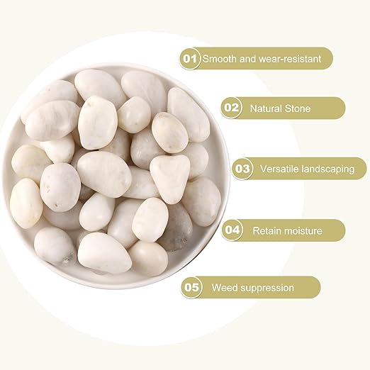 11LB River Pebbles Polished Gravel for Plants Natural White Plant Stones River Rocks 3/4-1 5/8 Inch River Stones for Landscaping Small Pebbles for Crafts