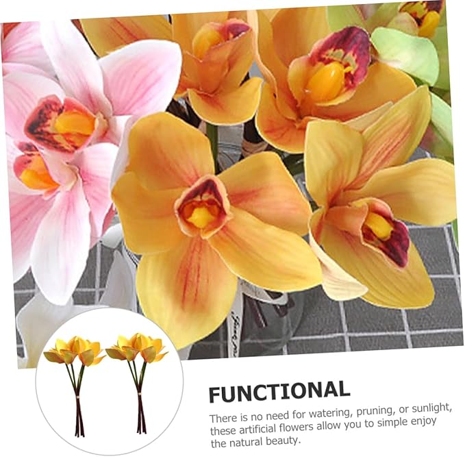 Hemobllo Artificial Silk Orchid Bouquet 2 Bundles, 4-Head Faux Phalaenopsis Flowers for Home Decor, Yellow Silk Flower Arrangement for Living Room and Event Decoration