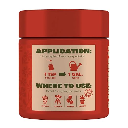 Flowerbird Soil Love – Premium Plant Food & Plant Fertilizer | Humics, Cold-Pressed Kelp & Fish Hydrolysate | Bio-Active Soil Amendment for All Plants | Pet Safe | NPK 2-1-4 (4 oz) - for 30 Gallons