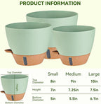 8/9/10 Inch Large Self Watering Pots, Plastic Flower Pots with Multi Mesh Drainage Holes and Water Level Indicator & Deep Reservoir for Indoor Outdoor Garden Plants and Flowers (Green)
