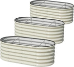 SnugNiture 3 Pcs 4x2x1.5ft Raised Garden Bed Outdoor, 17" Tall Galvanized Metal Planter Box, Oval Raised Garden Bed Kit for Planting Vegetables Plants Fruits, Beige White