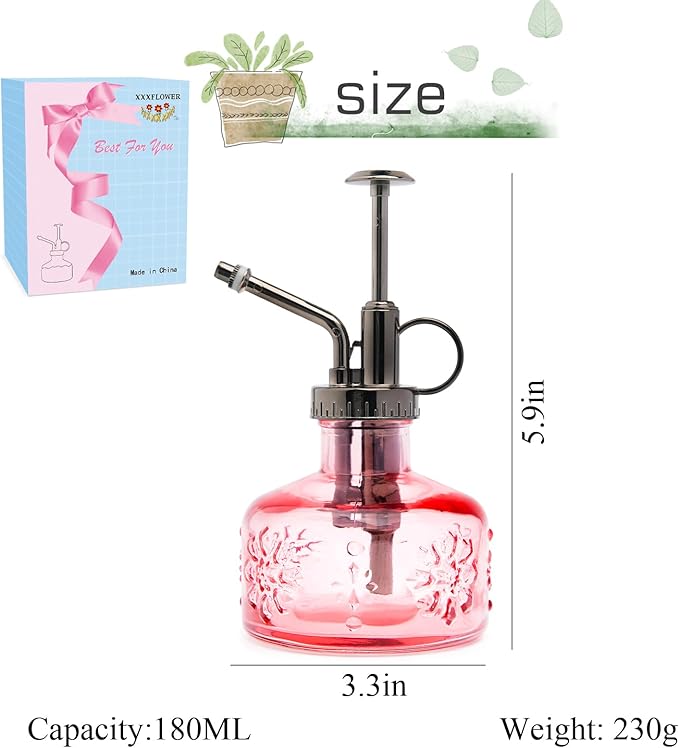XXXFLOWER Glass Plant Mister Spray Bottle for Indoor Plant Spritzer Succulent Watering Bottle Tall Vintage Style with Bronze Plastic Top Pump