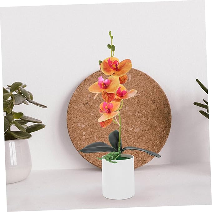 GLEAVI 2pcs Artificial Bonsai Faux Moth Orchids Potted Plant Realistic Desktop Decoration for Home and Office Orange Orchid Arrangement for Living Room and Study Decor