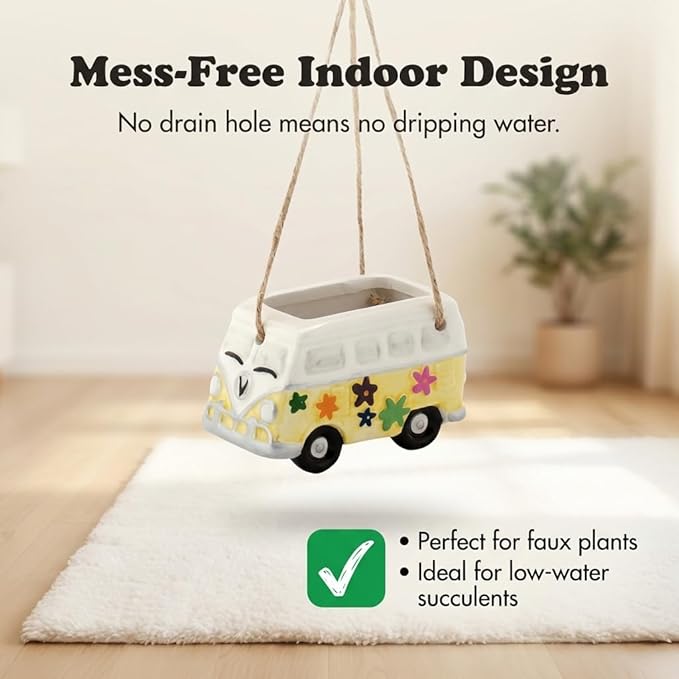 The Bridge Collection Hippy Vehicle Planter Pot (Yellow Bus - Hanging)