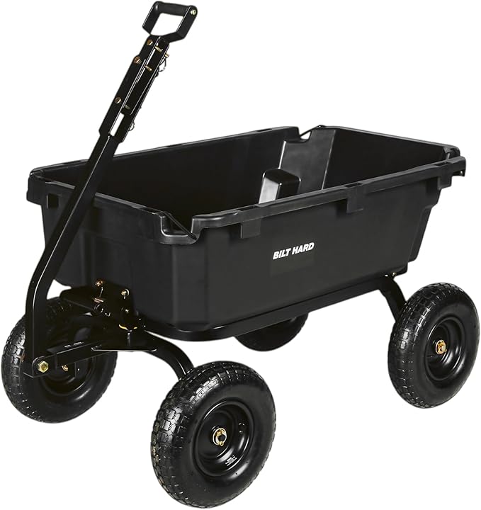 BILT HARD 1200 lbs Poly Garden Dump Cart, 7 Cu Ft Capacity Heavy Duty Garden Carts, Quick Release, 2-in-1 Convertible Handle for Yard, Outdoor