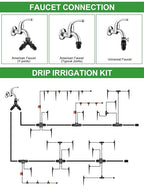 207FT Automatic Drip Irrigation Kits, Kalolary 1/4" 1/2" Adjustable Garden Watering System with 4/7mm 16mm Tube Drip Emitters Locked Fittings Drip Irrigation Parts System for Greenhouse Raised Beds