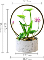 Qingyinge 15‘’H Green Small Water Fountain Indoor, Metal LED Light Relaxation Tabletop Fountain, for Meditation Yoga Spa Room Decor.
