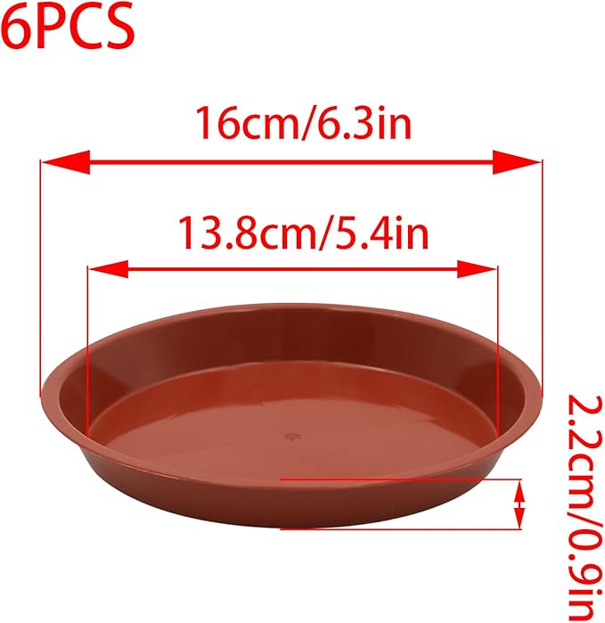 6pcs Terracotta Plastic Plant Saucers (6 inch) - Heavy Duty Indoor Plant Trays for Pots with Water Drainage, Drip Catcher & Decor (Set of 6 Round Saucers)
