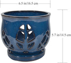 W&W Orchid Pot with Holes and Saucer for Repotting, Blue, 6.5"