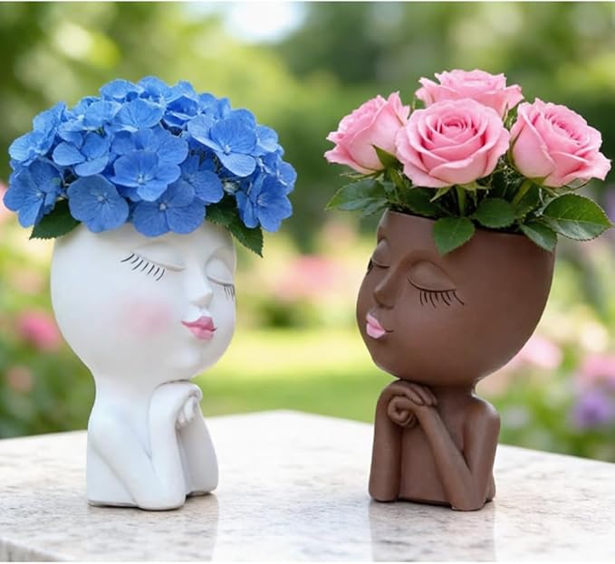 Face Planters Pots Head Planter, Air Plant Holder, Funny Plant Pots, Cute Small Succulent Flower Pot with Drainage for Indoor/Outdoor Plants, Home Garden Gift for Plant Lover, Unique Vase Art Decor 7"