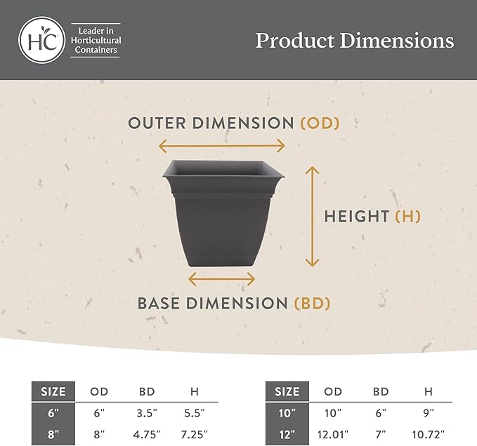 The HC Companies 10 Inch Eclipse Square Planter Pots with Drainage Holes & Attached Saucer, Lightweight UV-Resistant Plastic Indoor Outdoor Planters, 2-Pack Flower Pots, Garden Home Decor, Cappuccino