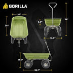 Gorilla Carts Poly Garden Dump Cart, 4 Cu Ft Tub, 600 lb Haul Capacity, Green – Heavy-Duty Utility Wagon with Quick-Release Dumping & Pneumatic Tires for Yard, Landscaping and Gardening