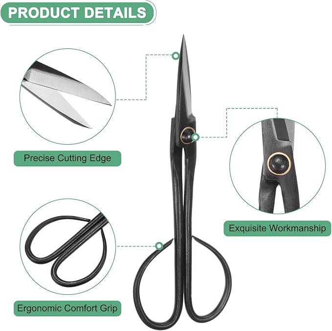 M METERXITY Bonsai Tool - 8.3 Inch Carbon Steel Bonsai Scissor, Bonsai Tree Plants Modeling Tools, Applying to Grow Room/Trimming Plants/Pruning Shears (210mm, Black)