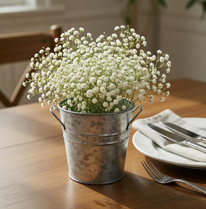 Hosley Set of 3 Galvanized Metal Planters – Rustic Farmhouse Flower Pots with Liner for Indoor, Outdoor, Patio & Wedding Decor