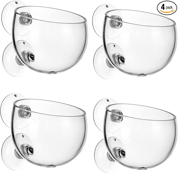 Tfwadmx Aquarium Plant Holder Pot Aquarium Decor Crystal Glass Aquatic Plant Cup with Suction Cups for Fish Tank Aquascape Decoration (4 Pack)