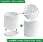 D'vine Dev 12 Inch Plastic Planter Pots for Plant Pot with Drainage Hole and Seamless Saucers, White Color, 74-X-A-3