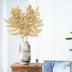 Artificial Plants Christmas Decor, PASYOU Gold Fern Fake Flowers Shrubs Plastic Grass Leaves Indoor Outdoor Home Garden Hotel Verandah Wedding Party Event Faux DIY Decoration, 30 Inch Golden 2 Bunches