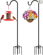 Shepherds Hooks for Outdoor 48 Inch Garden Bird Feeder Pole with 5 Prongs Base Adjustable for Hanging Flower Basket Plant Pot Solar Lantern Light Wind Chime Hanger for Wedding Decor 2 Pack