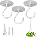 Ceiling Hooks for Hanging Plants-Metal Heavy Duty Wall Mounted Hangers for Hanging Bird Feeders, Planters, Wind Chimes, Include Professional Drywall Anchors(3-Pack) (White)