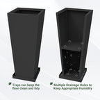 Tall Planters 28" H - 2 Pack, Tapered Pots with Drainage Insert Shelve & Trays, Metal Outdoor Planter Box for Porch, Garden, Patio, Yard (Black)