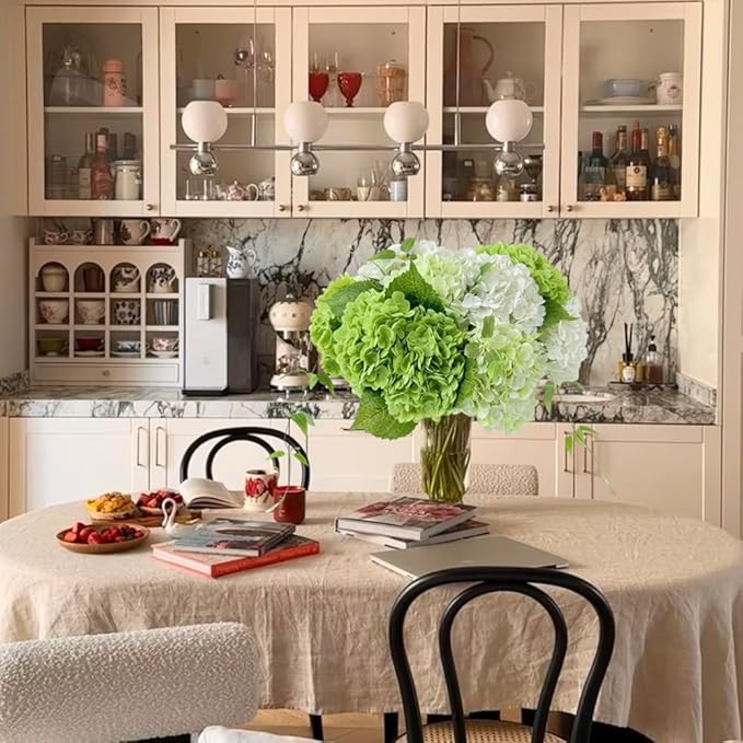 ZYTUYO 4 Pcs Real Touch White Light Green Hydrangeas Artificial Flower 21'' Realistic Faux Latex Hydrangeas Flower for Home Decor Kitchen Living Room Spring Table Wedding Xmas Arrangement