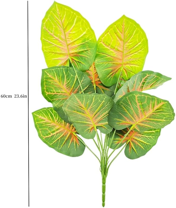 Artificial Caladium Plant with Red and Green Leaves, Red Leaf Artificial Plants Decoration Simulated Bonsai Potted Decor Home Room Party Wedding Office Floor(RedGreen(No Flowerpot), 60cm)