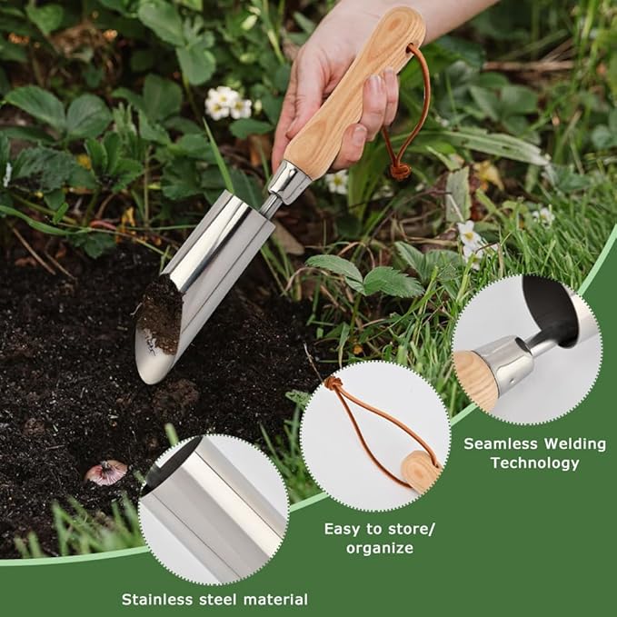 Small Bulb Planter Tool, Bulb Planter for Breaking Through Soil, Stainless Steel Bulbs Planters Tool, Small Bulbs Digger with Comfortable Wood Handle/Sharp Edge(Color:Silver)