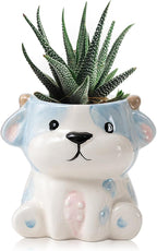 DIYOMR Cute Animals Planter, Mini Ceramic Cartoon Animal Shaped Succulent Flower Pot Indoor Air Plants Holder, Smooth Shiny Decorative Flower Cactus Planter - Plants Not Included (Cow)
