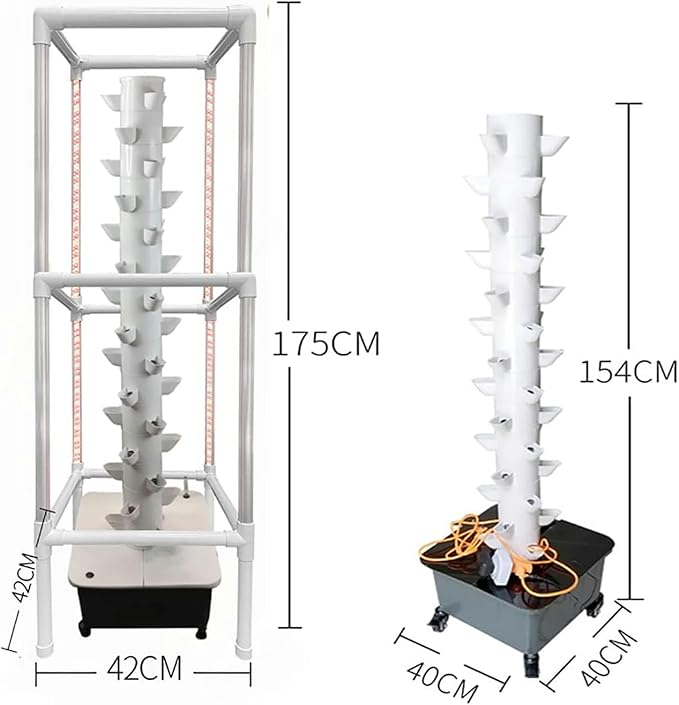 FLTRGO Hydroponics Tower with Light Stand, 45 Holes Aquaponics Grow System, 15 Floors Garden Tower Aeroponics Growing Kit for Herbs, Fruits and Vegetables, Automatic Planting