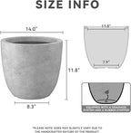 Kante 14 Inch Dia Round Concrete Planter, Indoor Outdoor Large Plant Pot with Drainage Hole and Rubber Plug for Home Patio Garden, Gray Concrete